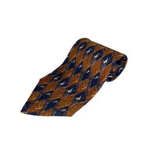 J.Z. Richards Men's Handcrafted Silk Tie Navy Blue Brown Diamond Pattern Elegant